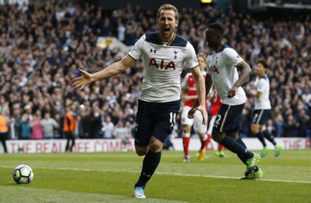 Britain Football Soccer - Tottenham Hotspur v Arsenal - Premier League - White Hart Lane - 30/4/17 Tottenham's Harry Kane celebrates scoring their second goal Action Images via Reuters / Paul Childs Livepic