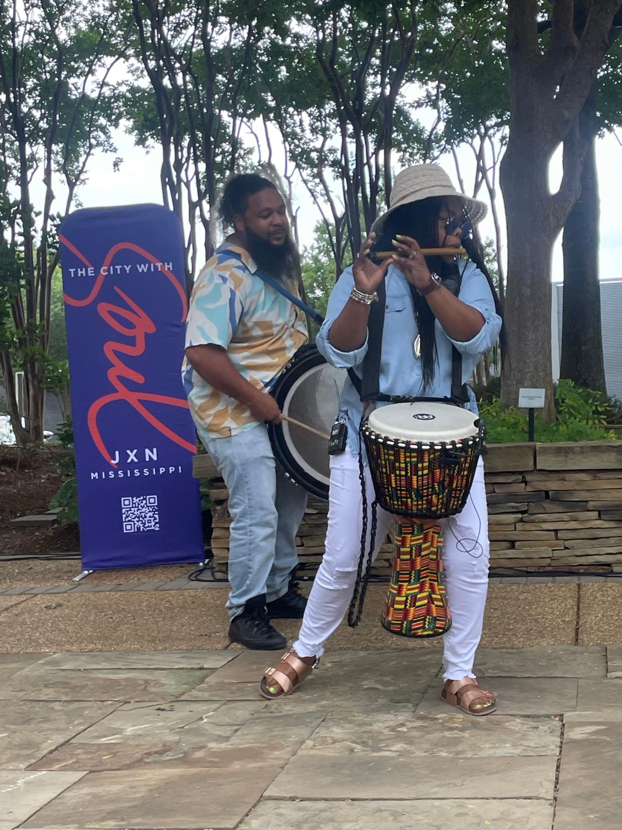 The Rising Stars Fife and Drum Band, from Coldwater play before a press conference held at the Mississippi Museum of Art. The press conference announced the National Folk Festival coming to downtown Jackson in 2025, 2026 and 2027.