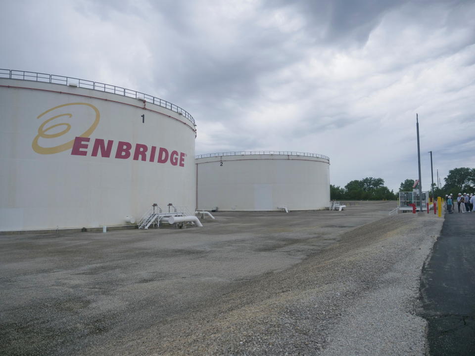 Storage tanks are seen at Enbridge’s terminal located outside Manhattan, Illinois, U.S., June 26, 2024. REUTERS/Nicole Jao