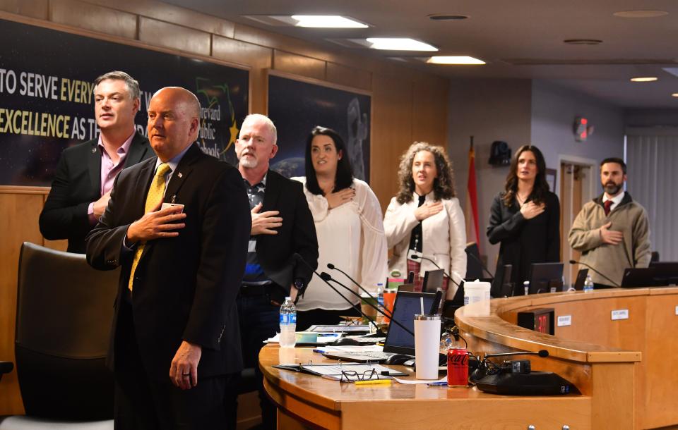 A rally against book banning organized by Brevard Students for Change was held before the packed school board meeting Tuesday night in Viera.