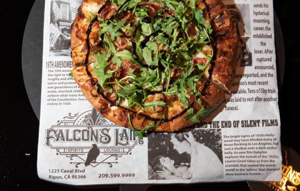 Fig and prosciutto pizza with arugula at the Falcon’s Lair in Ripon, Calif., Thursday, March 30, 2023.