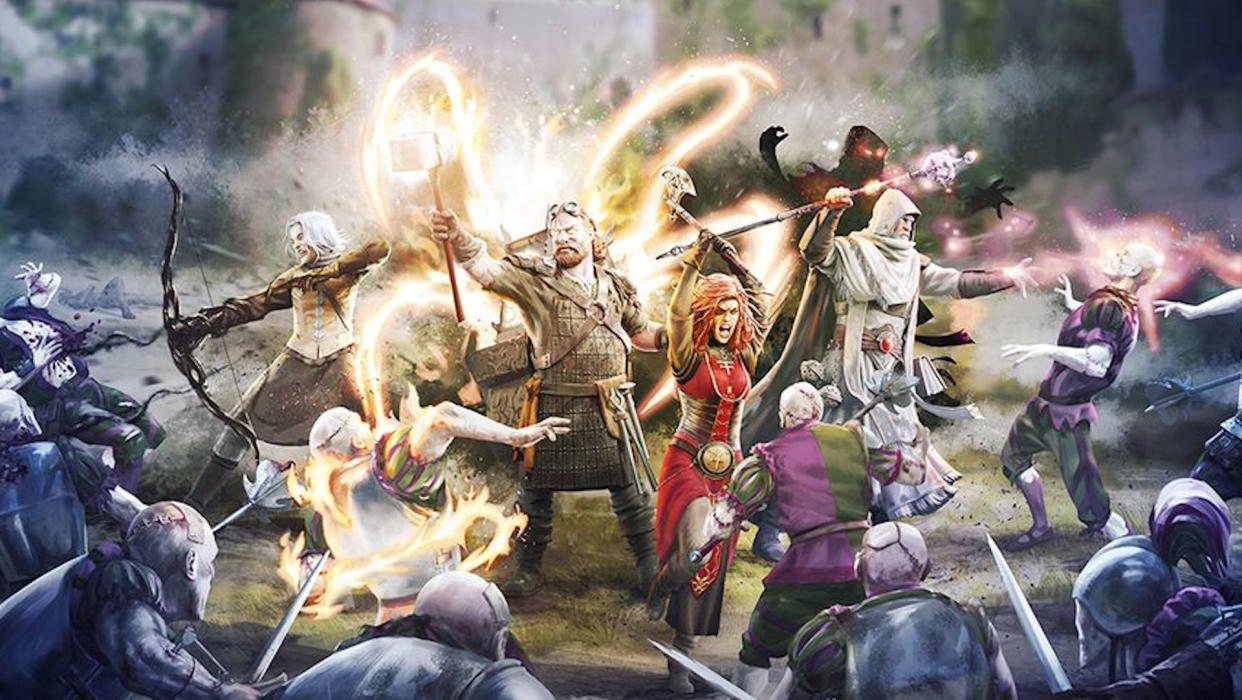  Ironmarked key art - a group of fantasy adventurers in battle. 