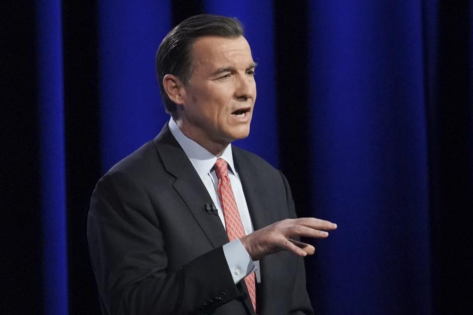 Congressman Tom Suozzi (D-NY), speaks during New York's governor primary debate at the studios of WCBS2-TV, June 7, 2022, in New York. (AP Photo/Bebeto Matthews)