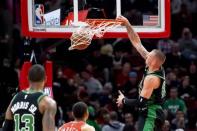 Dec 8, 2018; Chicago, IL, USA; Boston Celtics forward Daniel Theis (27) dunks against the Chicago Bulls during the second half at United Center. Patrick Gorski-USA TODAY Sports