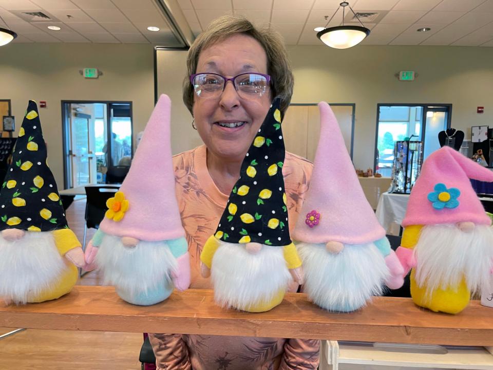 Madelaine Friebe gets happiness from making gnomes. She offered up her artistry at the annual Spring Craft Show held at Karns Senior Center Tuesday, April 30, 2024.
