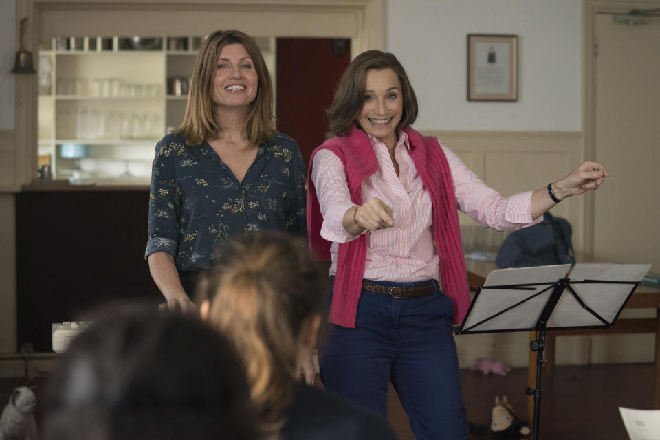 Sharon Horgan and Kristin Scott Thomas in a scene from <i>Military Wives</i>. (Lionsgate)