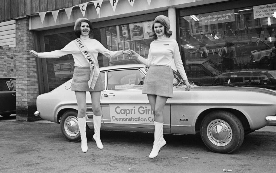 Iconic: ‘promotion ladies’ at a car dealership in 1969 launching the new Capri - Reading Post