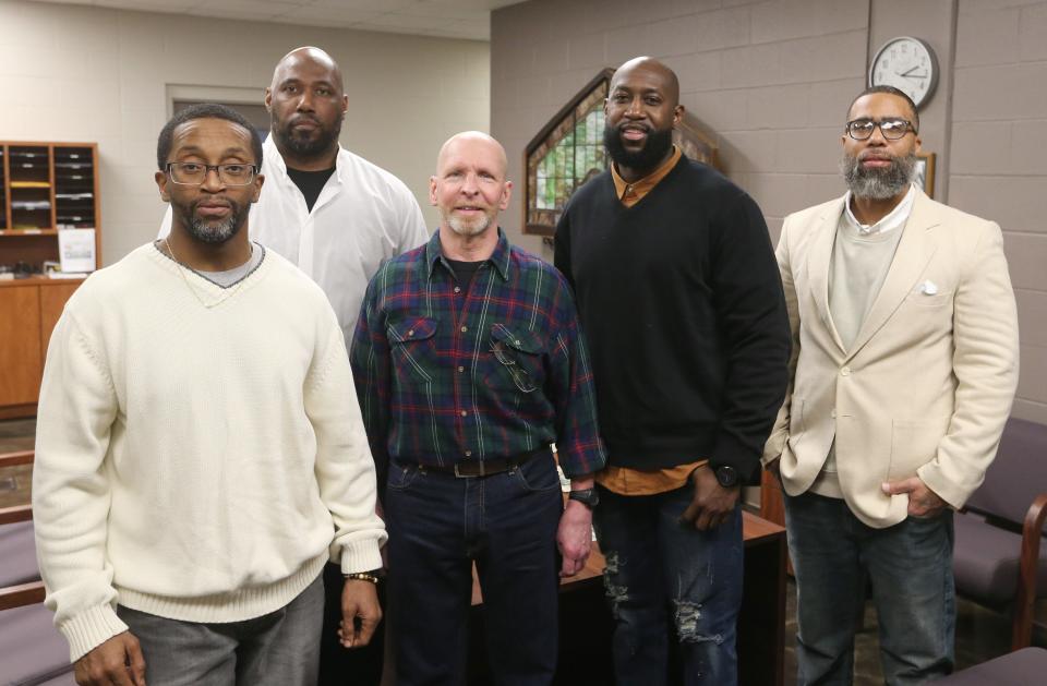 Several residents at the South Bend Community Re-Entry Center raised money for local low-income children so they can attend an upcoming South Bend Symphony Orchestra concert. From left are Jason Wilder, Willie Booker, Darin Williams, Christopher Whirl and Michael Copeland.