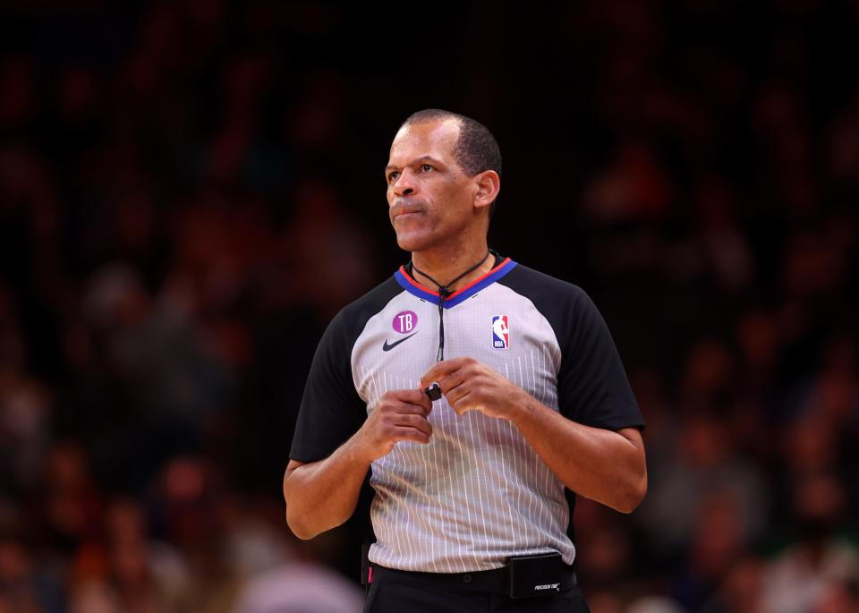 NBA referee Eric Lewis shown during a game this season.