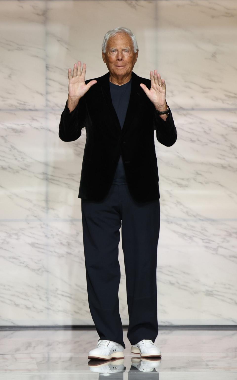 Giorgio Armani at his Autumn-Winter 2023-24 show in Milan, Italy