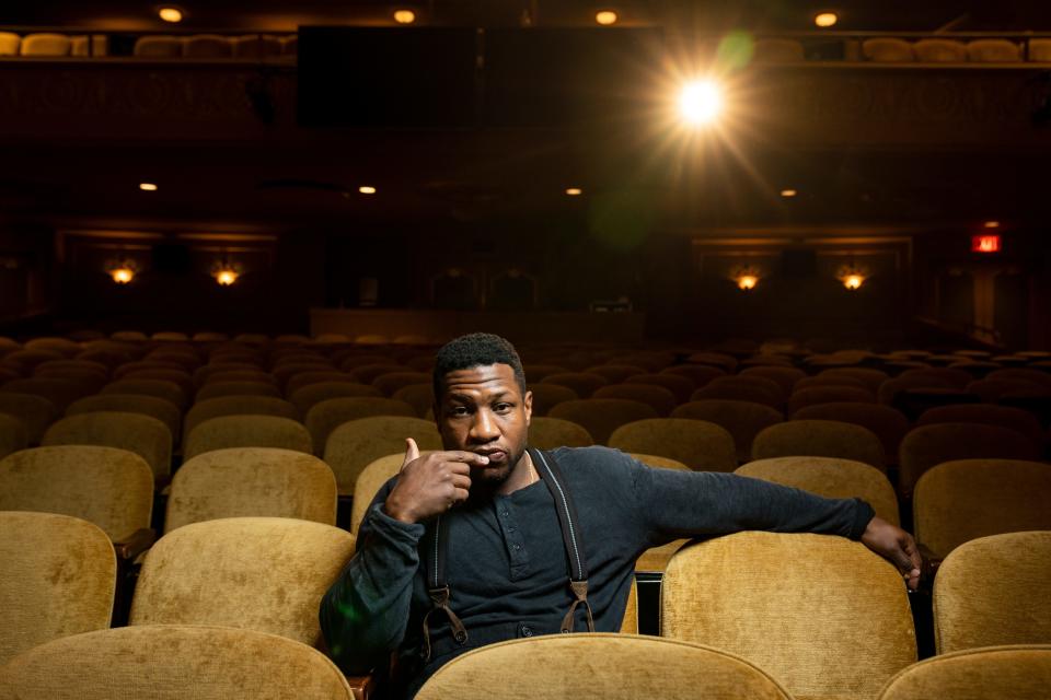 "Devotion" star Jonathan Majors poses for a portrait at the Paramount Theater in Charlottesville, Va., during the Virginia Film Festival.