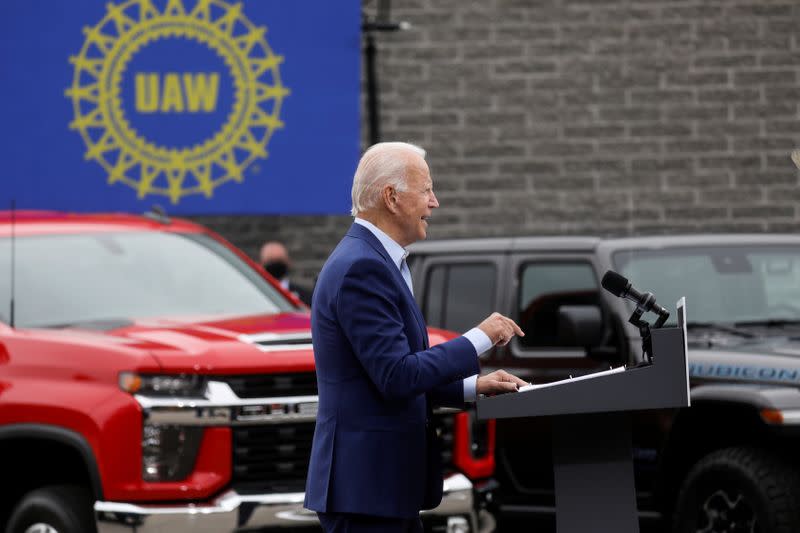 FILE PHOTO: Democratic U.S. presidential nominee Joe Biden campaigns in Warren, Michigan