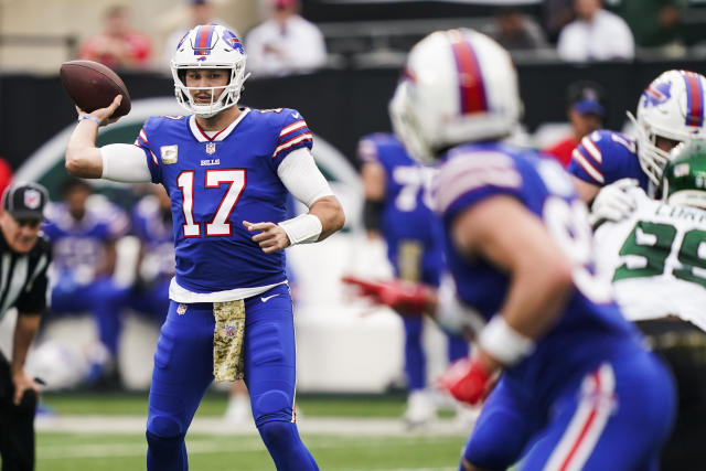 Buffalo Bills quarterback Josh Allen throws out the first pitch