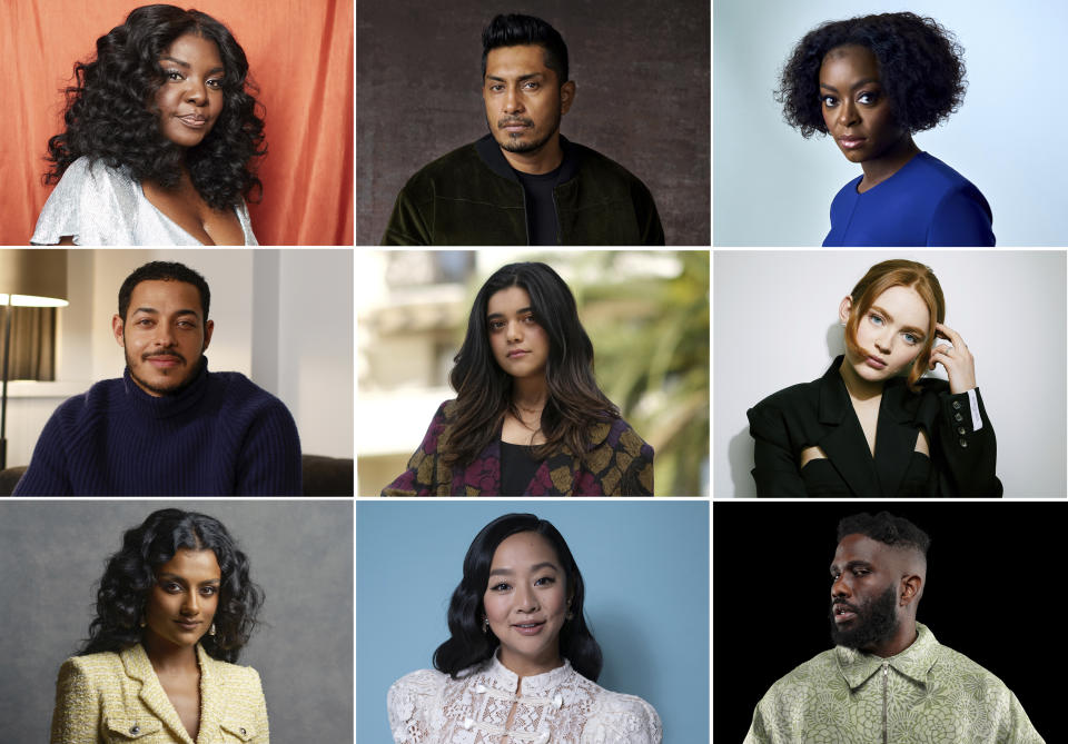 This combination of photos shows AP's 2022 breakthrough entertainers of the year. Actor/recording artist Joaquina Kalukango, top row from left, actor Tenoch Huerta, actor Danielle Deadwyler, actor Daryl McCormack, middle row from left, actor Iman Vellani, actor Sadie Sink, actor Simone Ashley, bottom row from left, actor Stephanie Hsu, and actor/recording artist Tobe Nwigwe. (AP Photo)