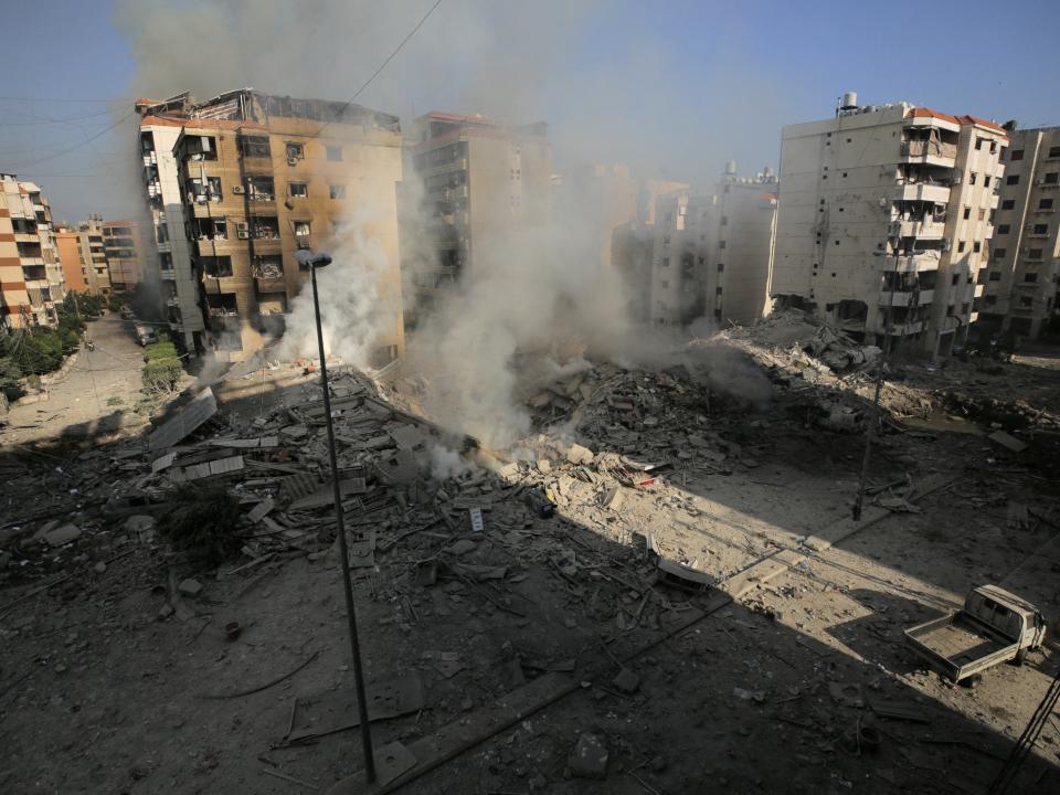 The damage in the aftermath of Israeli air strikes on Beirut’s southern suburbs (Reuters)