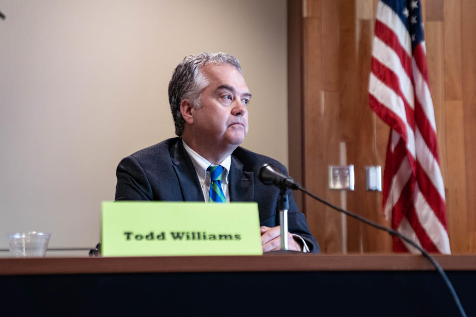 Buncombe County district attorney Todd Williams answered questions submitted by business owners at a Council of Independent Business Owners meeting on April 1, 2022.