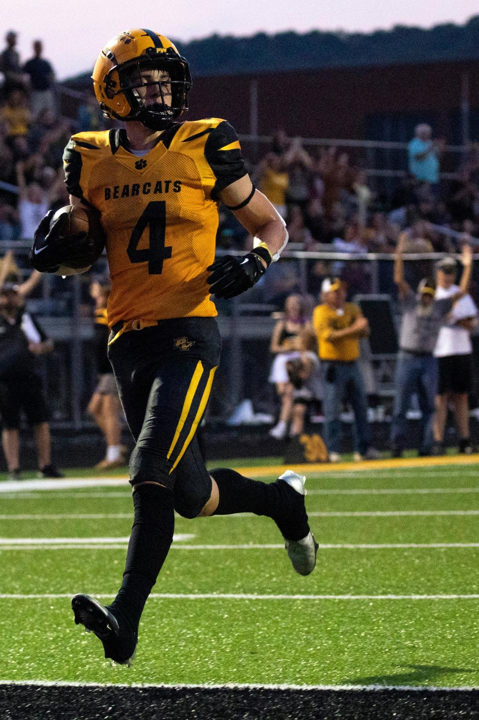 Paint Valley's Carson Free (4) runs the ball in for a touchdown against Adena at Paint Valley High School in on Sept. 16, 2022 in Bainbridge, Ohio.  Free was named to the first team offense in the Southeast District.