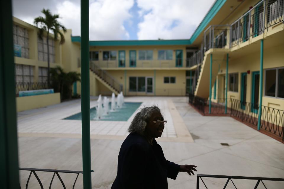 Dr. Enid Pickney, who formed the Historic Hampton House Community Trust to save the hotel in 2001, tours the newly restored Hampton House in 2015.