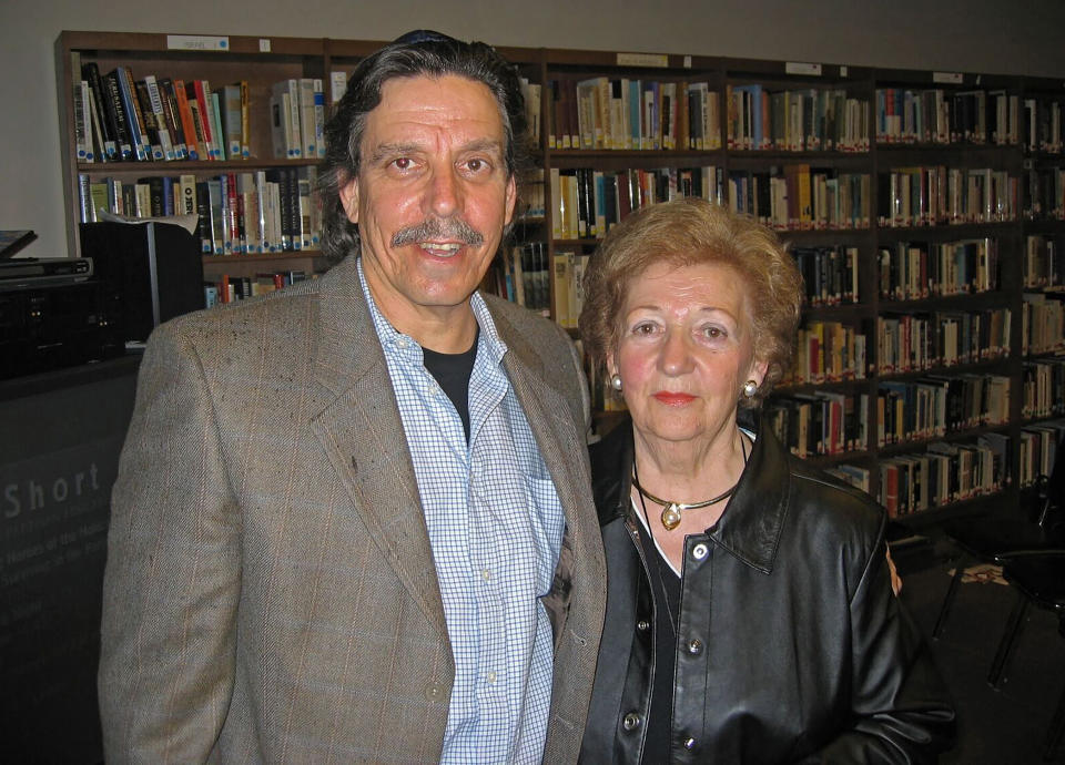 This 2015 photo released by the Jewish Partisan Educational Foundation shows Sonia Orbuch and her son, Paul May. Orbuch, who survived the Holocaust as a teenager in eastern Europe by joining a resistance group that was sabotaging the Nazis, has died in Northern California, the San Francisco Chronicle reported Saturday, Oct. 6, 2018. She was 93. (Jewish Partisan Educational Foundation via AP)