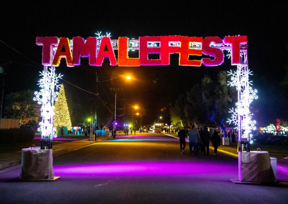 An entrance gateway is seen during the 30th annual Indio International Tamale Festival at Miles Avenue Park on Thursday, Dec. 1, 2022.