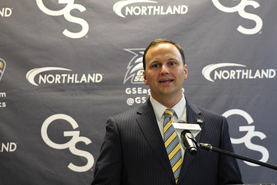 Georgia Southern athletic director Jared Benko at his introductory press conference earlier this year in Statesboro.