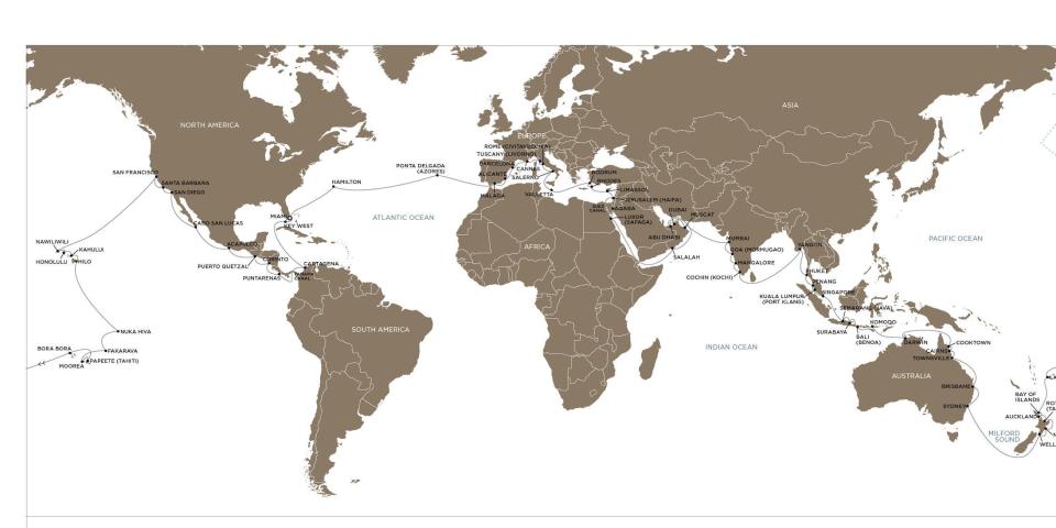 A map of the world cruise's path