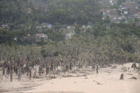 A village is covered by ash from the eruption of Mount Semeru in Lumajang, East Java, Indonesia, Sunday, Dec. 5, 2021. The death toll from eruption of the highest volcano on Indonesia's most densely populated island of Java has risen with scores still missing, officials said Sunday as rain continued to pound the region and hamper the search. (AP Photo/Hendra Permana)