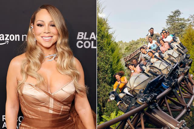 <p>Leon Bennett/Getty Images; Universal Orlando Resort</p> Mariah Carey; Hagrid's Magical Creatures Motorbike Adventure at Universal Islands of Adventure