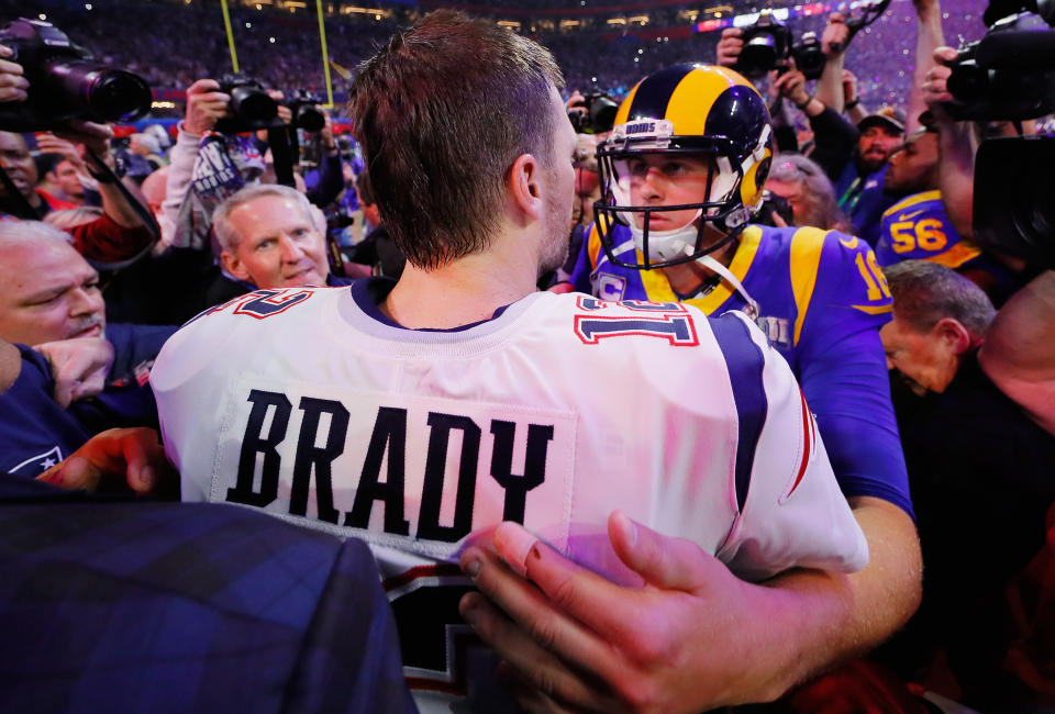 Jared Goff and the Rams lost to the Patriots in Super Bowl LIII, but are the early Super Bowl LIV favorites. (Getty)