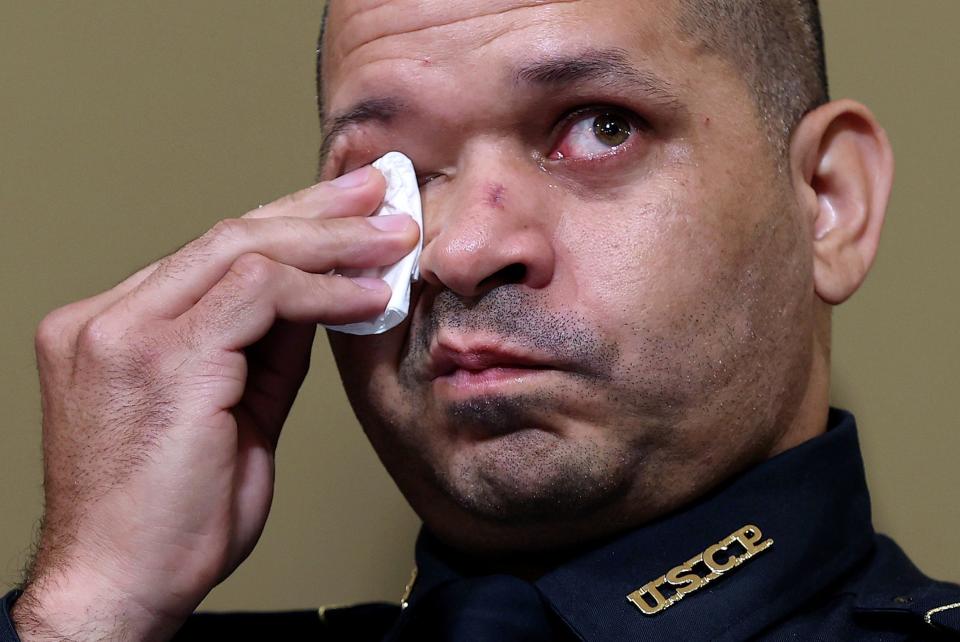 U.S. Capitol Police Sgt. Aquilino Gonell testifies before the House select committee hearing on the Jan. 6 attack on the Capitol Hill in hearings on July 27.