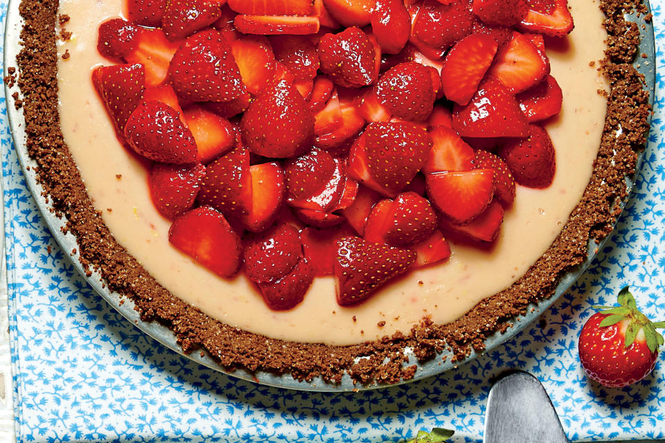 Strawberry-Lemon-Buttermilk Icebox Pie with Baked Gingersnap Crust