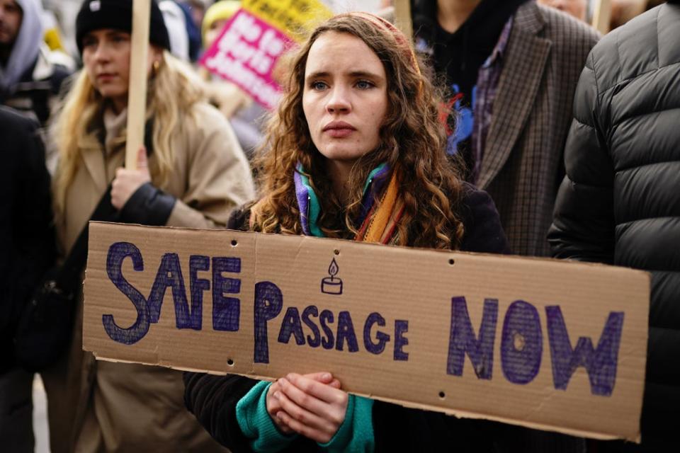 People take part in a protest outside Downing Street in Westminster (Aaron Chown/PA) (PA Wire)