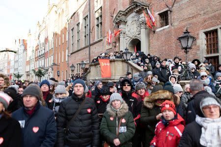 People gather on Ulica Dluga for mayor Pawel Adamowicz's funeral service in Gdansk, Poland January 19, 2019. Agencja Gazeta/Martyna Niecko via REUTERS