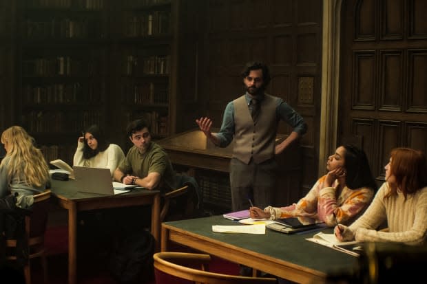 Penn Badgley as Joe Goldberg posing as literature Professor Jonathan Moore in "You" Season 4 on Netflix<p>Netflix</p>