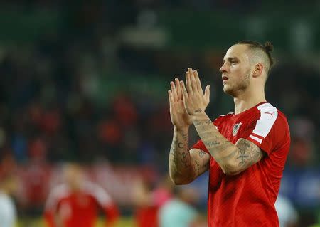 Football Soccer - Austria v Turkey - International friendly - Ernst Happel stadium, Vienna, Austria - 29/03/16. Austria's Marko Arnautovic reacts REUTERS/Heinz-Peter Bader