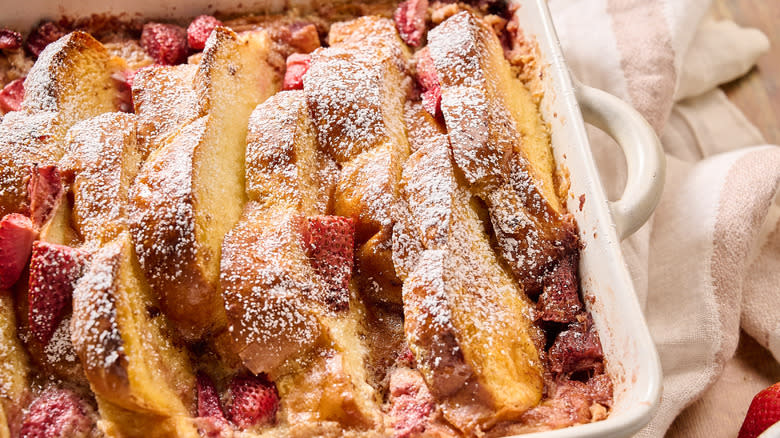 french toast casserole in dish