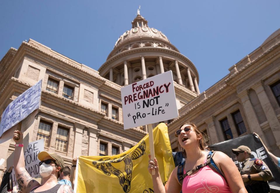 Claire Fritz rallies for abortion rights at the Capitol, in Austin, Texas, May 14, 2022. A new study released by Johns Hopkins University on June 24, 2024, shows the infant death rate in Texas went up in the wake of the state's abortion ban (Austin American-Statesman)