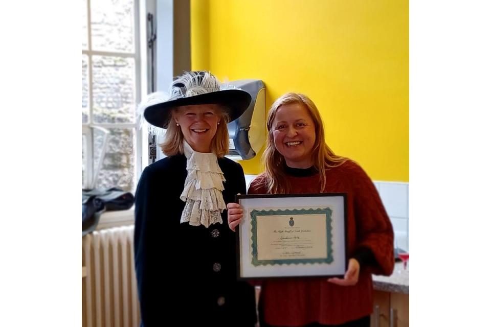 High Sheriff of North Yorkshire Mrs Clare Granger presenting the award to Katie Matthews, creative director of Dandelion Arts <i>(Image: Kevin Glenton)</i>