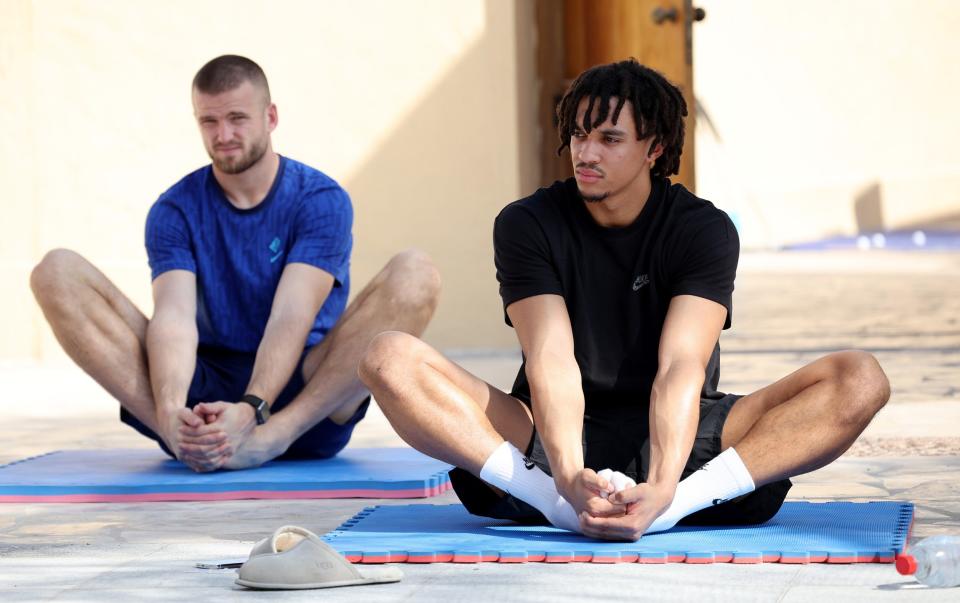 Trent Alexander-Arnold in the hotel stretching session - Eddie Keogh - The FA