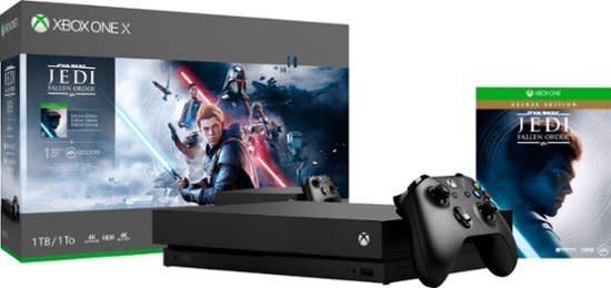 This bundle includes an Xbox One X, wireless controlle and a full-game download of the recently released Star Wars Jedi: Fallen Order Deluxe Edition. The game lets you go on an adventure as a&nbsp;Jedi Padawan. The bundle also comes with month-long trials of Xbox Live Gold, Xbox Game Pass and EA Access.&nbsp;<strong>﻿<a href="https://fave.co/2QFCPNB" target="_blank" rel="noopener noreferrer">Originally $500, get this bundle for $350 at Best Buy</a></strong>.&nbsp;