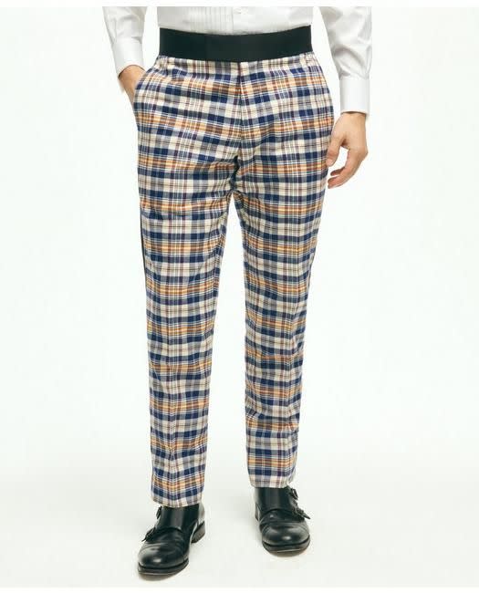 <p><a href="https://go.redirectingat.com?id=74968X1596630&url=https%3A%2F%2Fwww.brooksbrothers.com%2Fregent-fit-cotton-madras-tuxedo-pants%2FMZ00087.html&sref=https%3A%2F%2F" rel="nofollow noopener" target="_blank" data-ylk="slk:Shop Now;elm:context_link;itc:0;sec:content-canvas" class="link ">Shop Now</a></p><p> Regent Fit Cotton Madras Tuxedo Pants </p><p>brooksbrothers.com</p><p>$119.99</p>