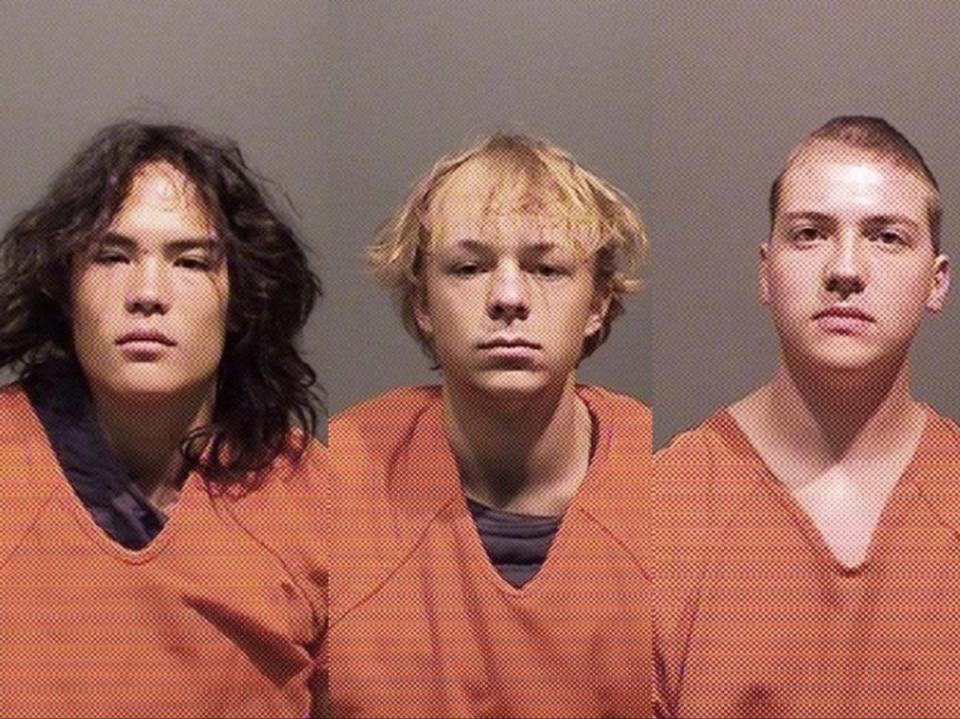 Zachary Kwak (far left), pleaded guilty in the deadly Colorado rock throwing, while Joseph Koenig and Nicholas Karol-Chik have both pleaded not guilty (Jefferson County Sheriff’s Office)