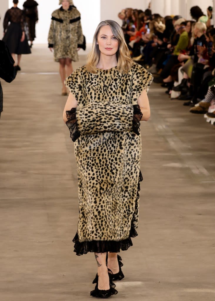 Models donned animal print shifts with lace hemlines. Getty Images for NYFW: The Shows