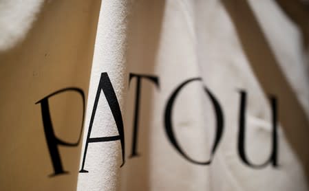 A logo is seen during a Spring/Summer 2020 women's ready-to-wear collection presentation for fashion house Patou during Paris Fashion Week in Paris