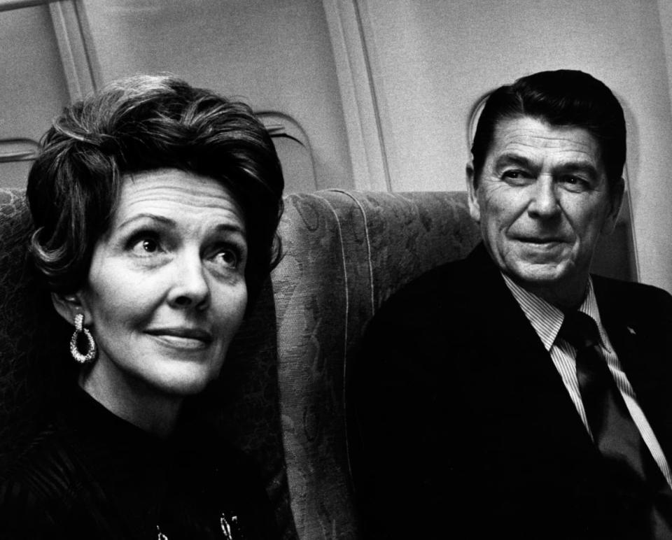 <div class="inline-image__caption"><p>Nancy Reagan and Ronald Reagan sighted on March 10, 1974 at the Los Angeles International Airport in Los Angeles, California.</p></div> <div class="inline-image__credit">Ron Galella / Ron Galella Collection / Getty </div>