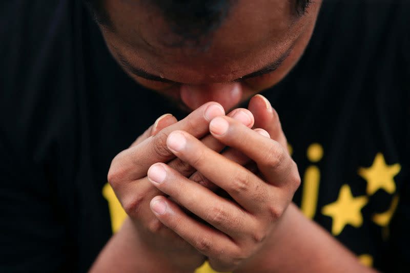 Friday prayers at a temporary shelter in Penanggal, Candipuro district, Lumajang