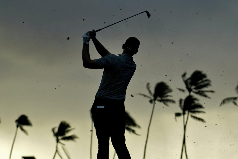Brendan Steele hits from the 11th tee during the second round of the Sony Open PGA Tour golf event, Friday, Jan. 10, 2020, at Waialae Country Club in Honolulu. (AP Photo/Matt York)