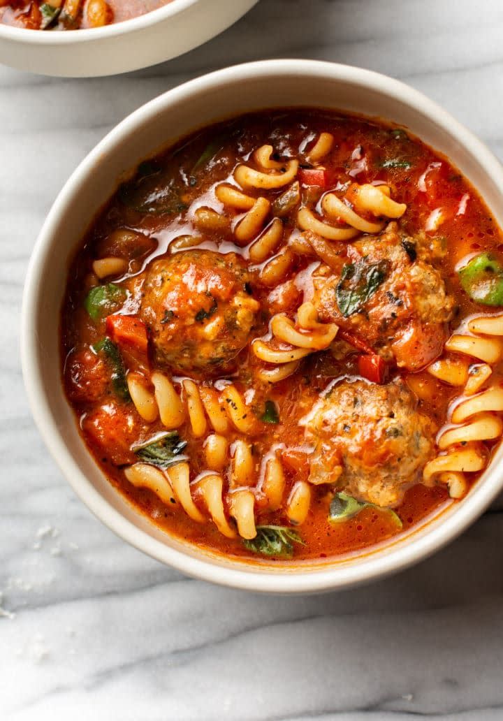 <p>Get the <a href="https://www.saltandlavender.com/meatball-soup/" rel="nofollow noopener" target="_blank" data-ylk="slk:Italian Meatball Soup;elm:context_link;itc:0;sec:content-canvas" class="link ">Italian Meatball Soup</a> recipe.</p><p>Recipe from <a href="https://www.saltandlavender.com/" rel="nofollow noopener" target="_blank" data-ylk="slk:Salt & Lavender;elm:context_link;itc:0;sec:content-canvas" class="link ">Salt & Lavender</a>. </p>