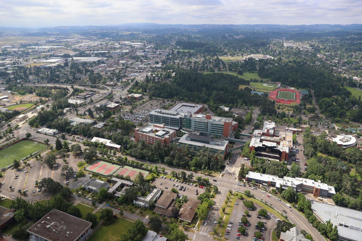 An aerial view of Salem Health in Salem.