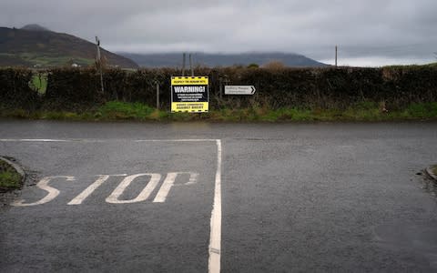 A road sign warning of possible road closures on the border road near Crossmaglen - Credit: Geoff Pugh / Telegraph&nbsp;